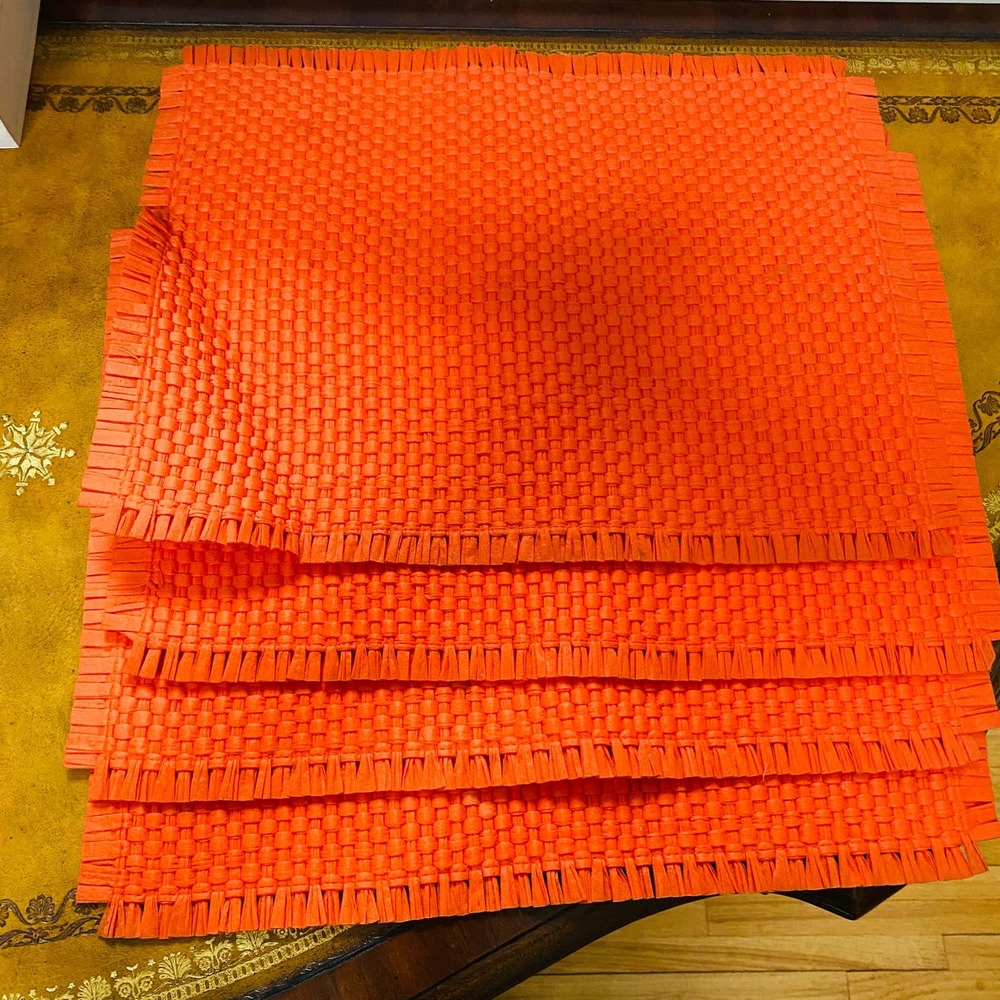Cotton Cloth Orange Woven Table Farmhouse Fringe Placemats Set of 4